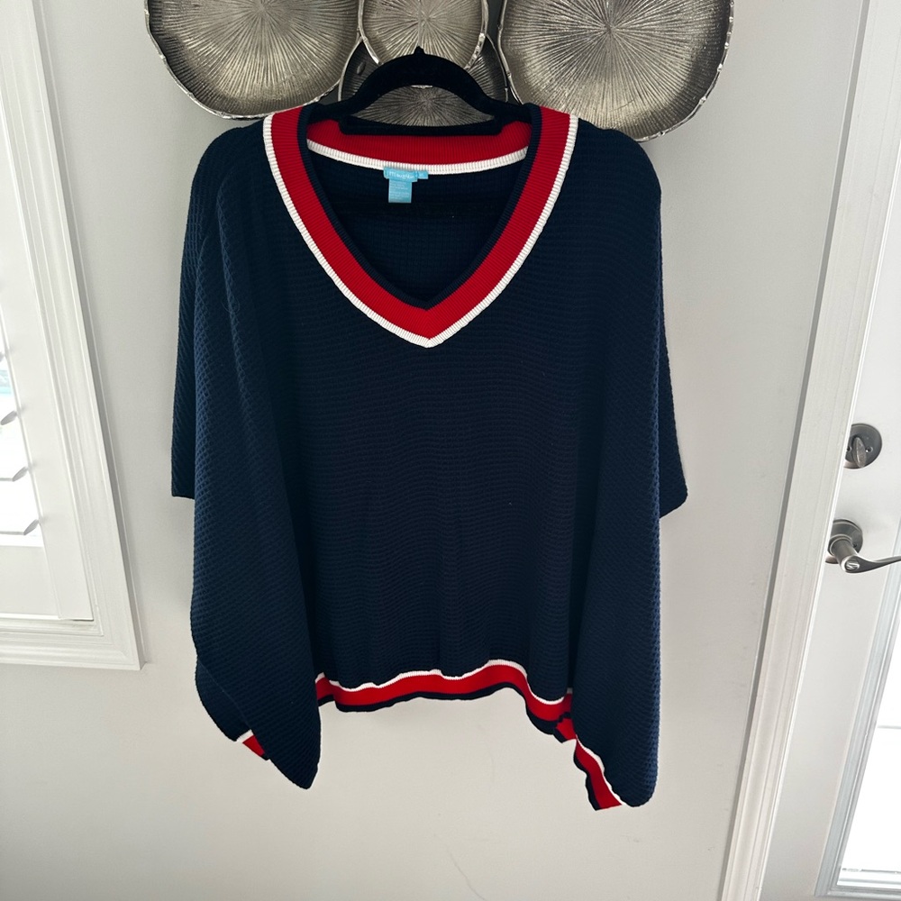 J McLaughlin navy poncho with red trim - one size fits all